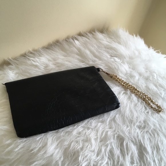 Express Black Leather Envelope Gold Clutch Purse - Picture 7 of 7